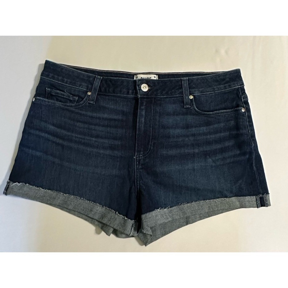 PAIGE Jimmy Jimmy Denim Shorts Women's Size 31 Dark Wash Rolled Cuff Stretch